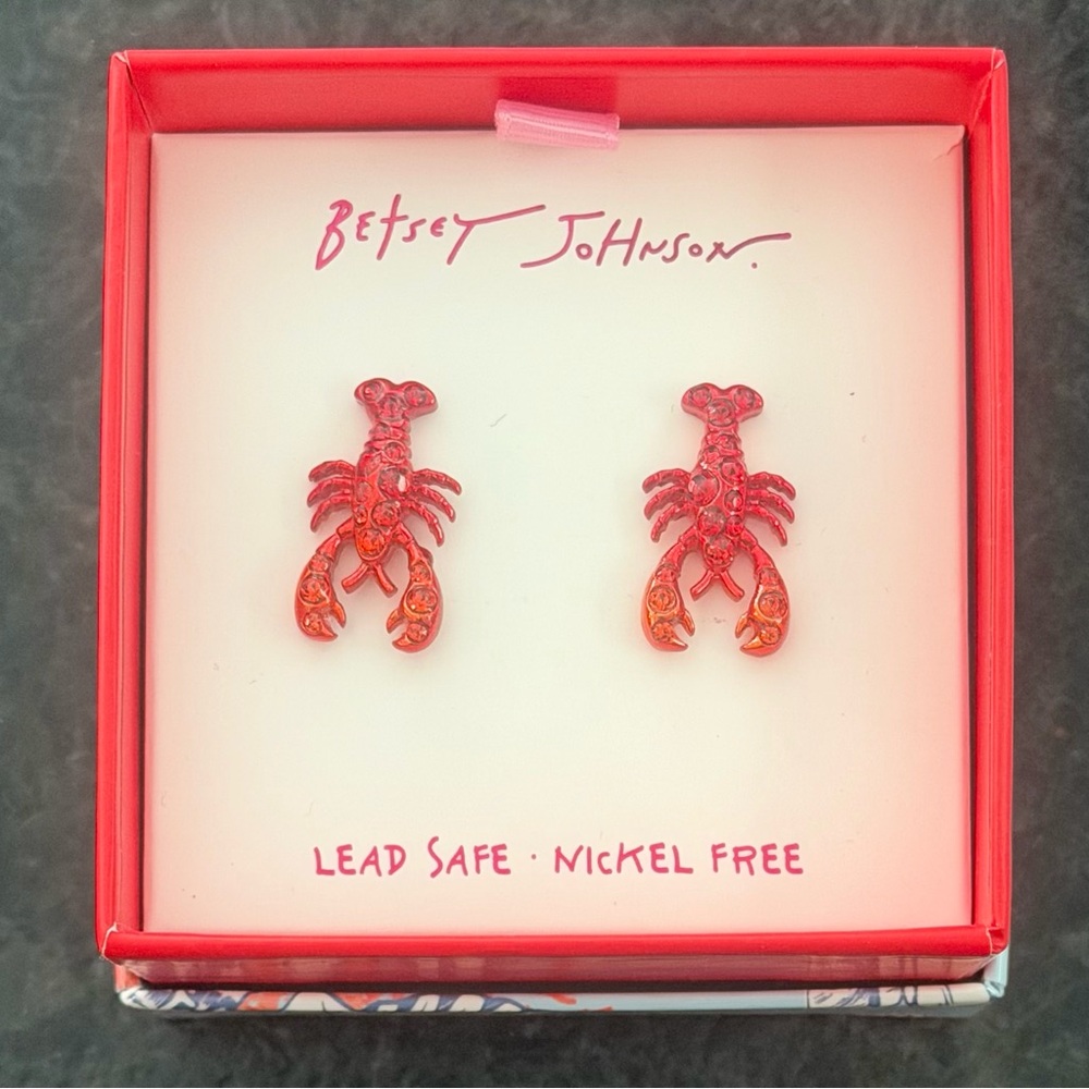 Betsey Johnson Mermaid Jewels Lobster Stud Earrings Red Rhinestone Nickel Free